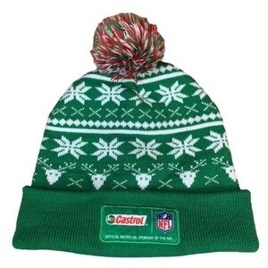 Castrol Oil NFL winter Pom Pom beanie Green